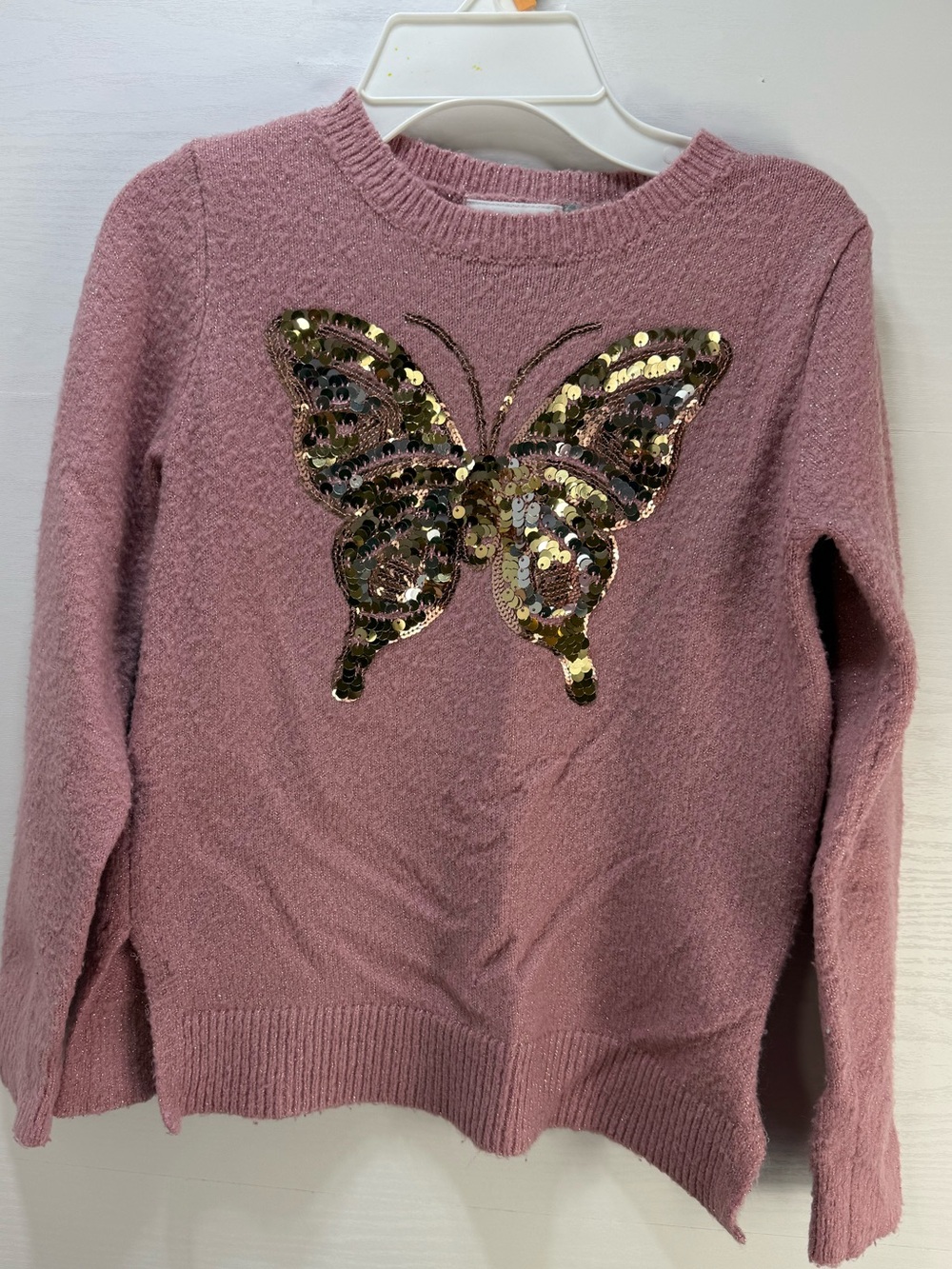 Place Pink Sweater with Gold Sequin Butterfly